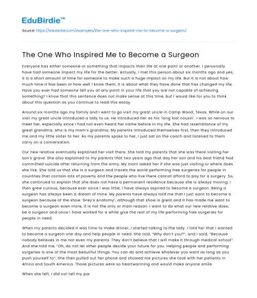 The One Who Inspired Me to Become a Surgeon