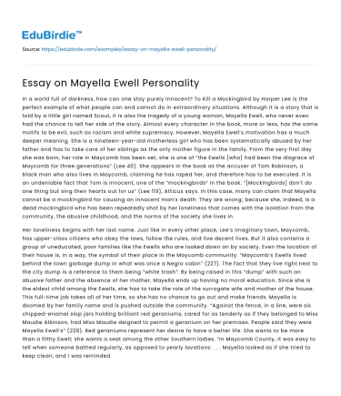 Essay on Mayella Ewell Personality
