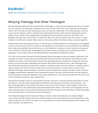 Minjung Theology And Other Theologies