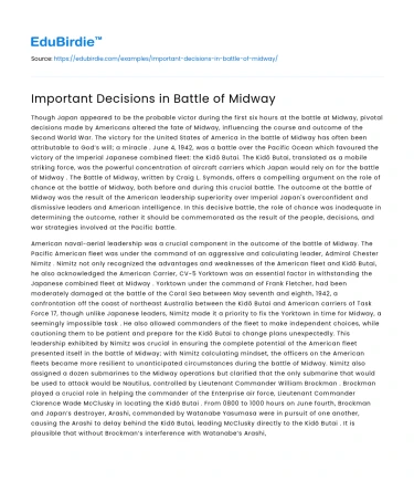 Important Decisions in Battle of Midway