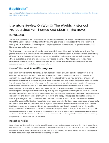 War of The Worlds: Historical Prerequisites for Novel Themes