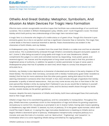 Othello & Gatsby: Devices for Tragic Hero Formation