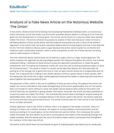 Analysis of a Fake News Article on the Notorious Website ‘The Onion’
