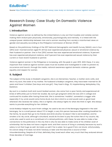 Research Essay: Case Study On Domestic Violence Against Women
