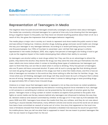 Representation of Teenagers in Media