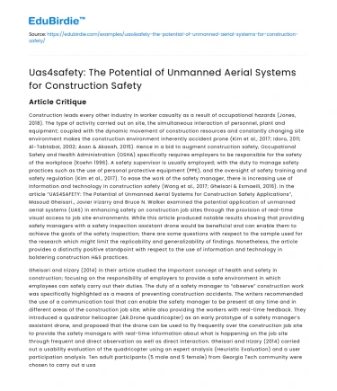 UAS for Construction Safety: Potential & Benefits