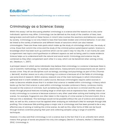 Criminology as a Science: Essay