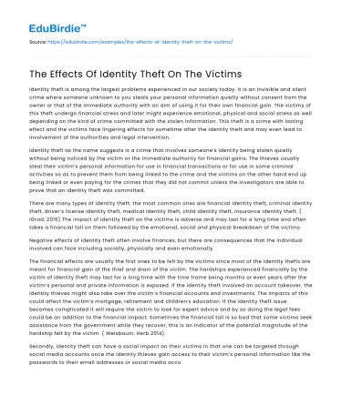 The Effects Of Identity Theft On The Victims