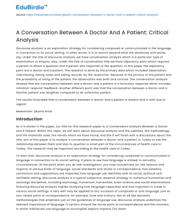 A Conversation Between A Doctor And A Patient: Critical Analysis