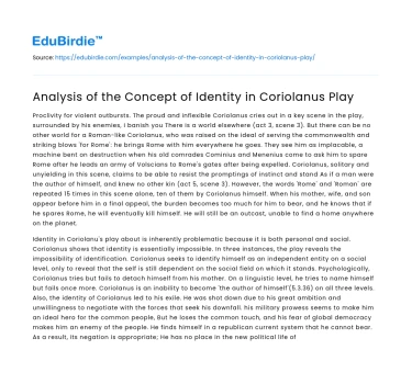 Analysis of the Concept of Identity in Coriolanus Play
