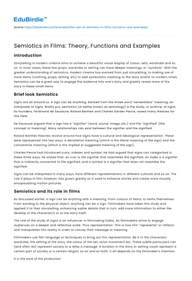 Semiotics in Films: Theory, Functions and Examples