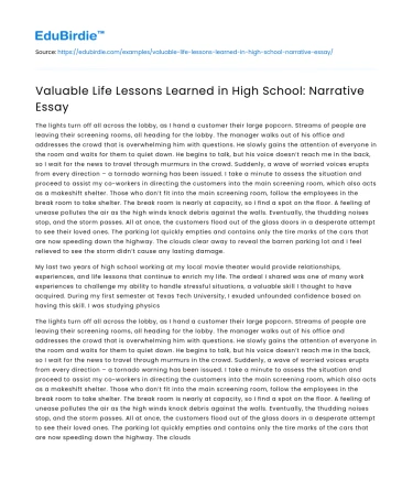 Valuable Life Lessons Learned in High School: Narrative Essay