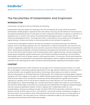 The Peculiarities Of Existentialism And Empiricism