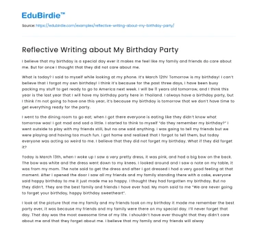 Reflective Writing about My Birthday Party