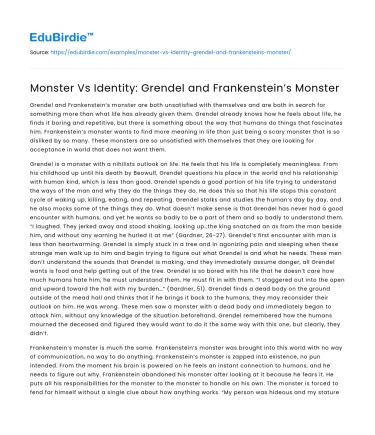 Monster Vs Identity: Grendel and Frankenstein’s Monster