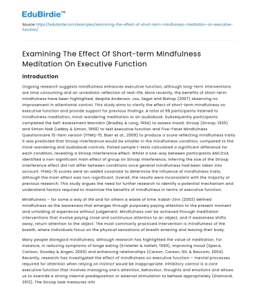 Short-term Mindfulness Meditation and Executive Function