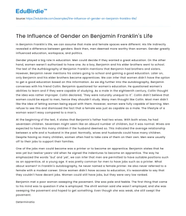 The Influence of Gender on Benjamin Franklin’s Life