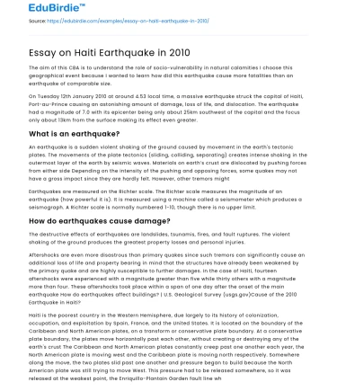 Essay on Haiti Earthquake in 2010
