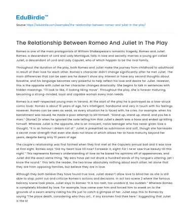 The Relationship Between Romeo And Juliet In The Play