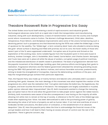 Theodore Roosevelt Role in Progressive Era: Essay