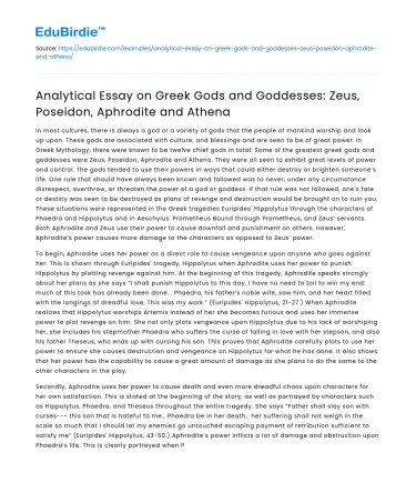 Analytical Essay on Greek Gods and Goddesses: Zeus, Poseidon, Aphrodite and Athena