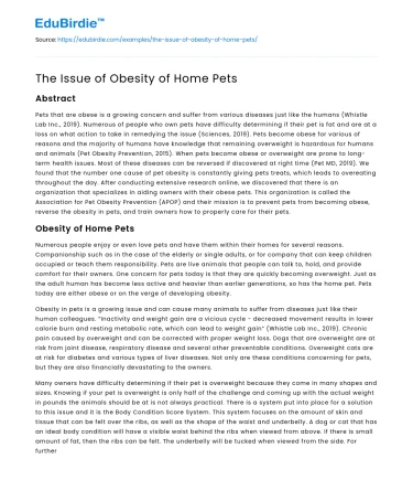 The Issue of Obesity of Home Pets
