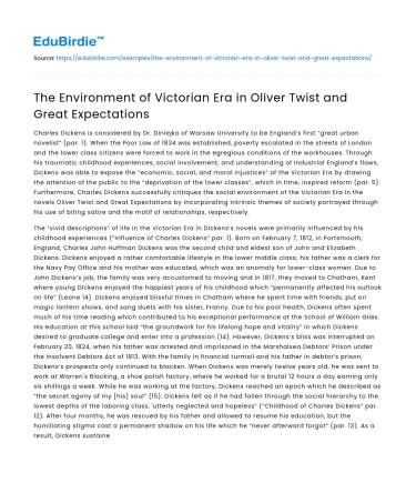 The Environment of Victorian Era in Oliver Twist and Great Expectations