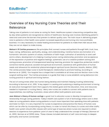 Overview of Key Nursing Care Theories and Their Relevance