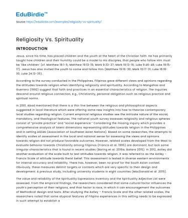 Religiosity Vs. Spirituality