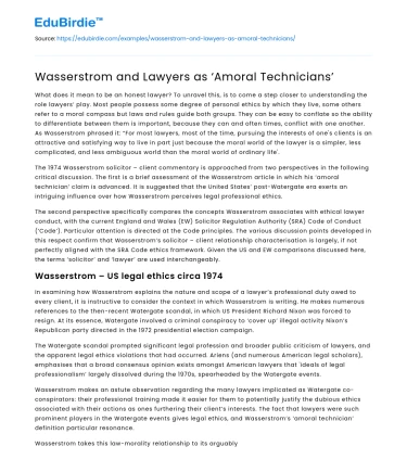 Wasserstrom and Lawyers as ‘Amoral Technicians’
