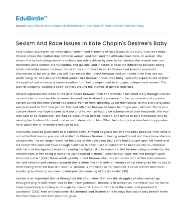 Sexism And Race Issues In Kate Chopin’s Desiree’s Baby