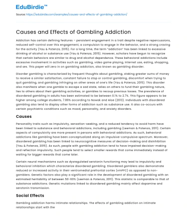 Causes and Effects of Gambling Addiction