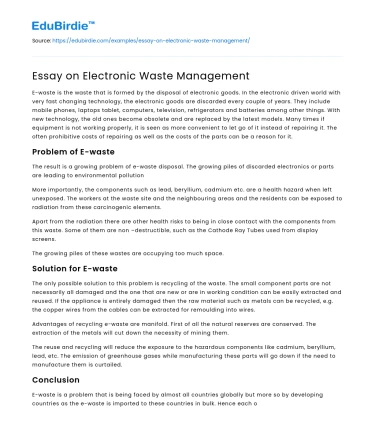 Essay on Electronic Waste Management
