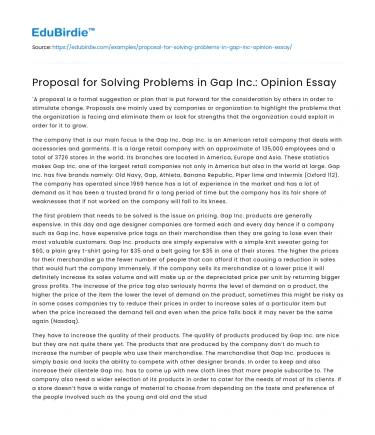 Proposal for Solving Problems in Gap Inc.: Opinion Essay