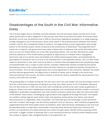 Disadvantages of the South in the Civil War: Informative Essay