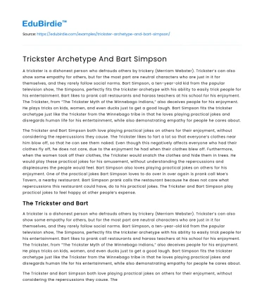 Trickster Archetype And Bart Simpson