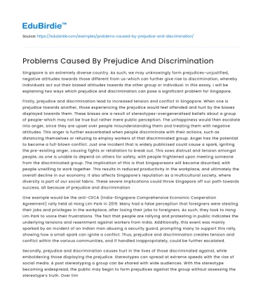 Problems Caused By Prejudice And Discrimination