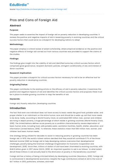 Pros and Cons of Foreign Aid