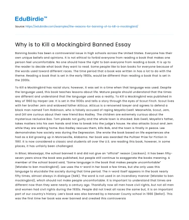 Why is to Kill a Mockingbird Banned Essay