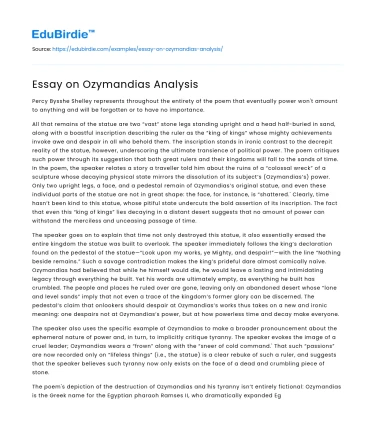 Essay on Ozymandias Analysis