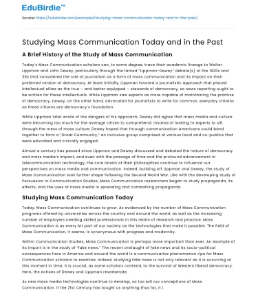 Studying Mass Communication Today and in the Past