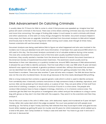 DNA Advances in Criminal Justice