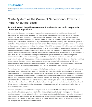 Caste System and Generational Poverty in India: Analysis