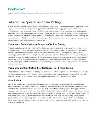 Informative Speech on Online Dating