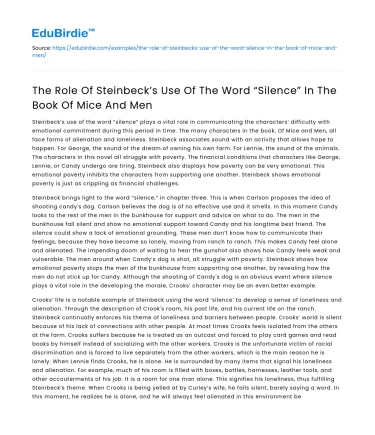 Steinbeck’s Use of “Silence” in Of Mice And Men