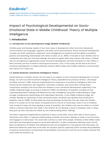 Impact of Psychological Development on Middle Childhood