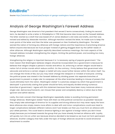Analysis of George Washington’s Farewell Address