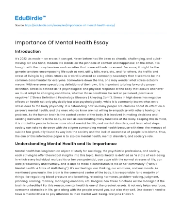Importance Of Mental Health Essay