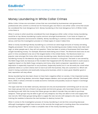 Money Laundering In White Collar Crimes