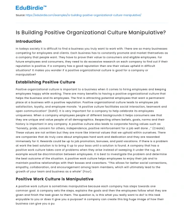 Is Building Positive Organizational Culture Manipulative?